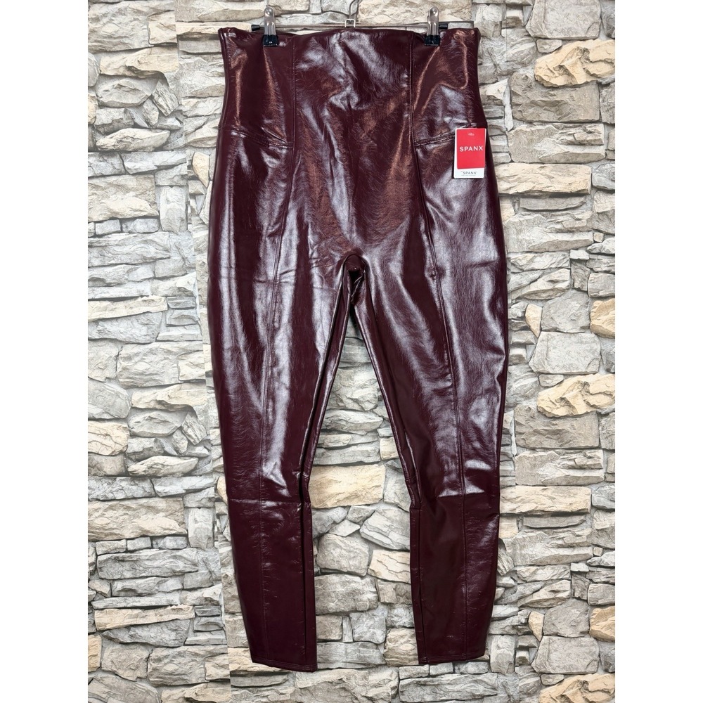 NWT Spanx Faux Patent Leather Leggings Sz 1X Burgundy Slimming Tummy Control